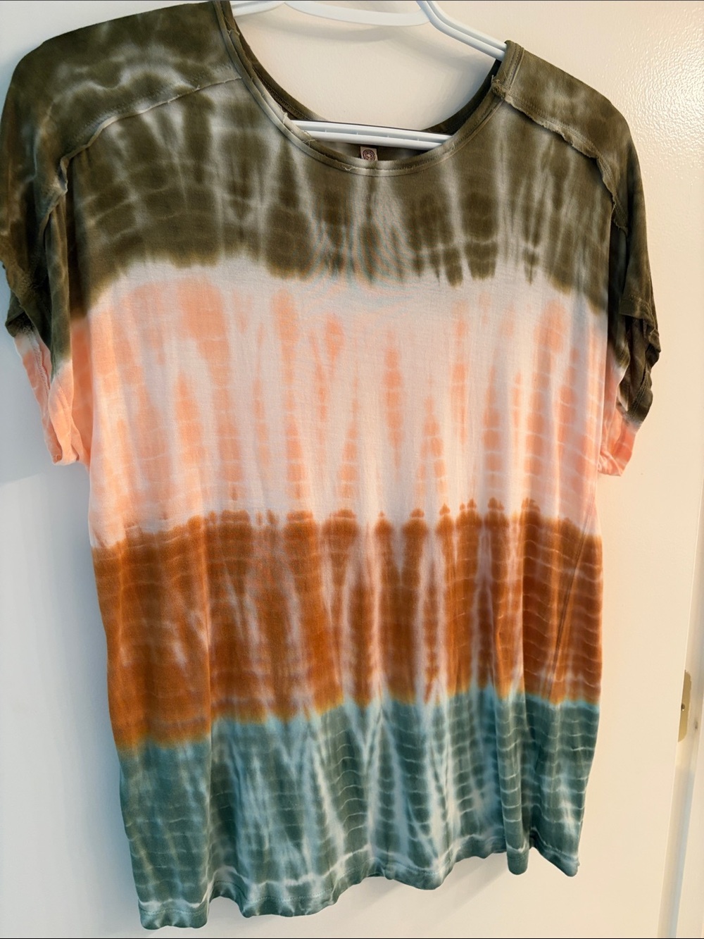 XCVI Olive, Peach & Teal Tie-Dye Scoop Neck Tee
